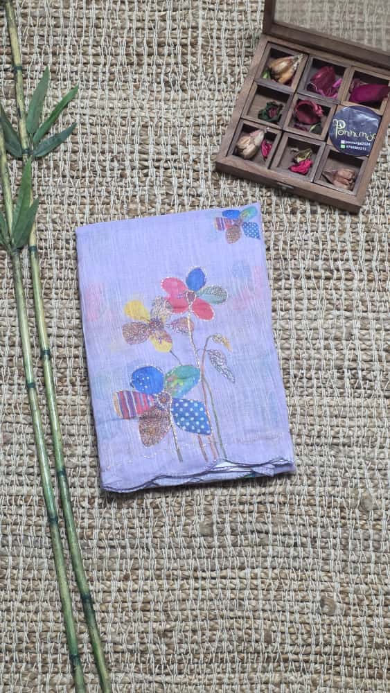 linen flower material, lavender, peach, yellow, black
